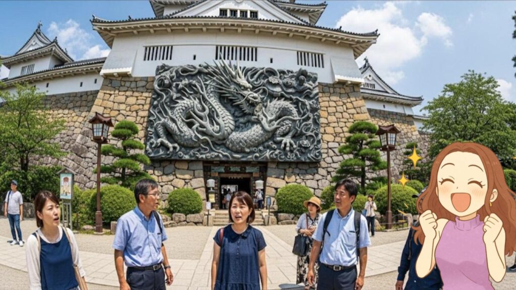 龍の彫刻がある福井の勝山城