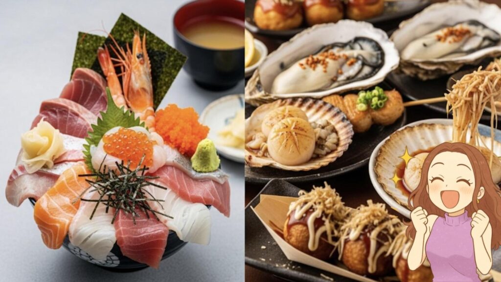 新鮮で豪華な海鮮丼を味わう