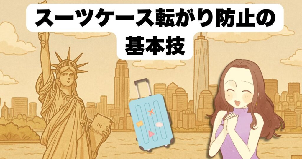 スーツケース転がり防止の基本技