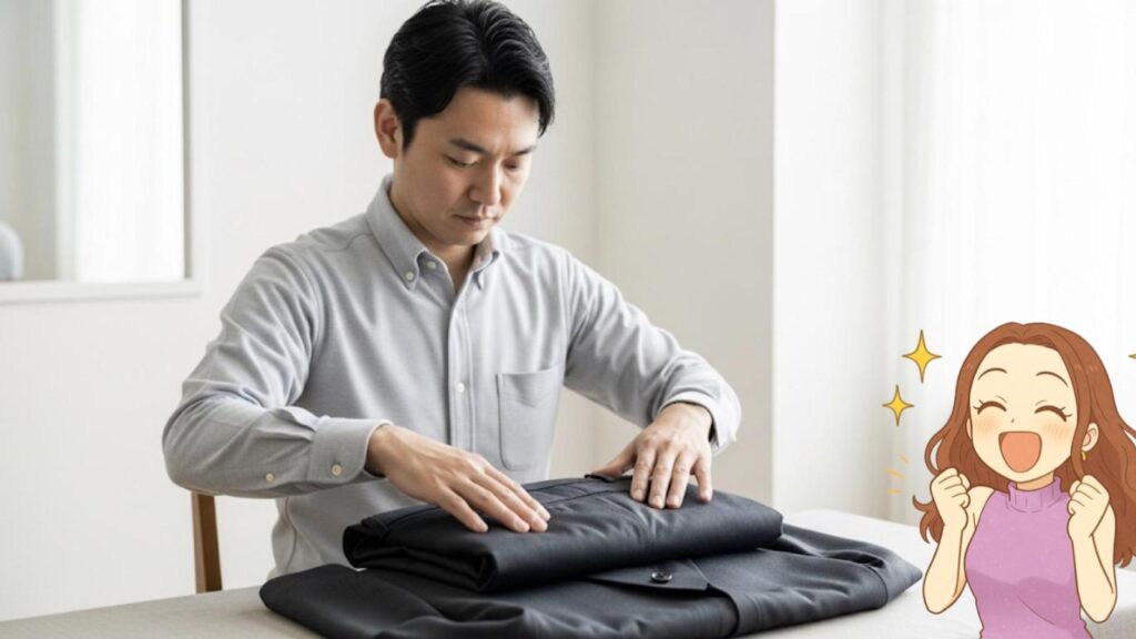 スーツケース 服たたみ方 シワを防ぐスーツのかさばらないたたみ方
